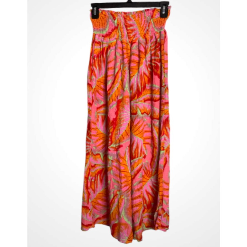Cynthia Rowley Pink and Orange Tropical Print Wide Leg Pants - Large